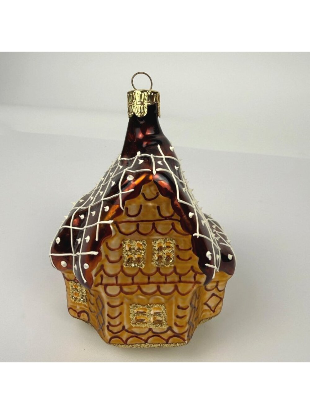 Vintage Czech Republic Blown Glass Large Gingerbread House Ornament
